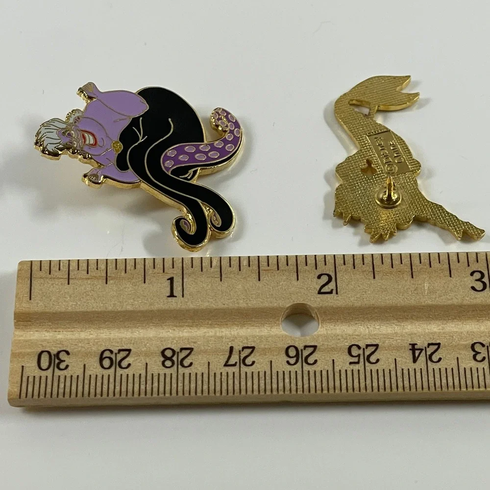Disney The Little Mermaid King Triton Ursula Pin Set Vintage Gold Tone Enamel